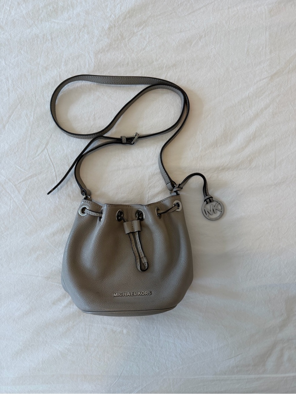 Michael Kors Gray Leather Crossbody Bucket Bag